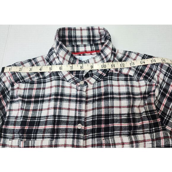 Croft & Barrow Black Red and White Plaid Flannel Shirt Womens Size M 100% Cotton - Picture 3 of 12
